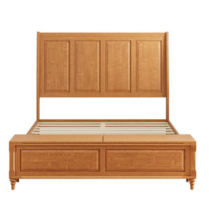 English Elm Queen Sleigh Bed Solid Rubberwood Walnut Finish Curved Headboard Footboard Storage Bench W1716S00035