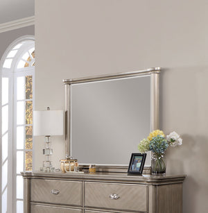 English Elm Luxury Modern Antique Silver Champagne Dresser with Mirror — 64" 6-Drawer Glam Storage for Bedroom Decor B011S01153