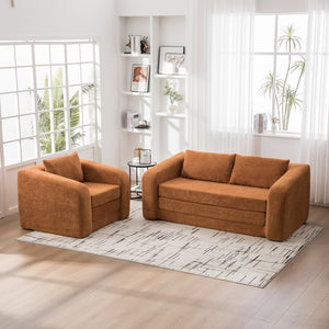 English Elm 2-piece Chenille Cloud Floor Sofa Set Convertible Sleeper Lounge for Apartment Bedroom Dorm Orange W3118S00030