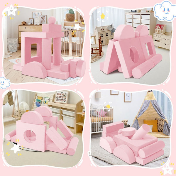 English Elm 14pcs Modular Foam Play Couch Set Convertible Toddler Fort Builder for Playrooms Pink T5880P493429