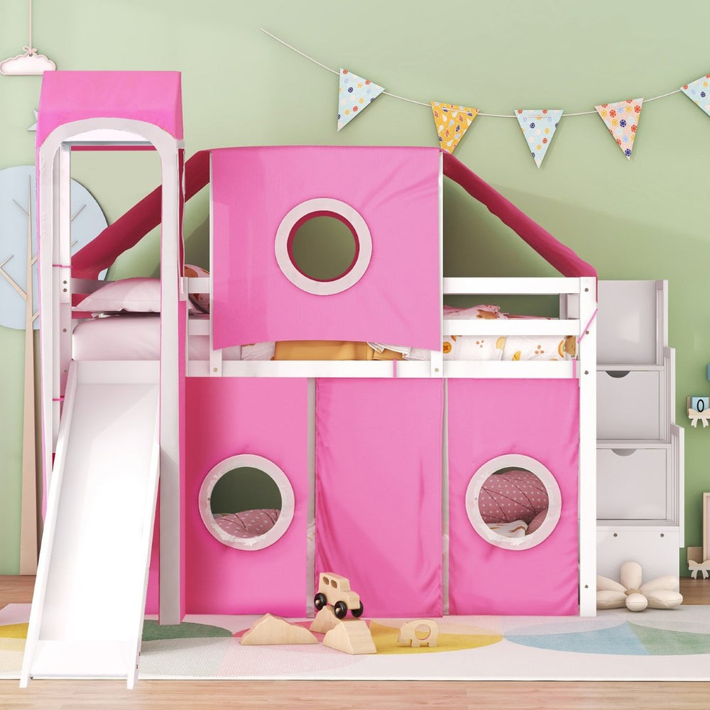 English Elm Full Size Castle Loft Bed with Tent Canopy and Tower for Kids Playroom LT000569AAH-1