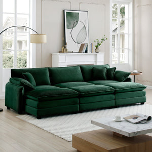 English Elm Oversized Modular Cushioned Sofa With 3 Ottomans - Transformable Sleeper & Stylish Green Corduroy W714S00739-GIGA