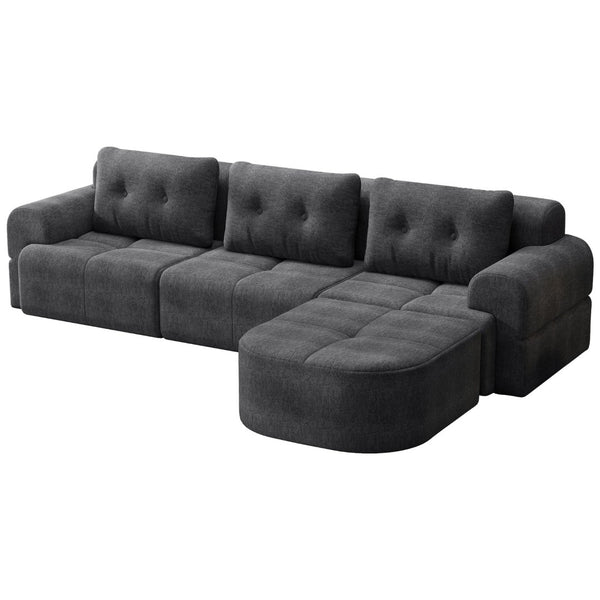 English Elm Modular Sectional Sofa with Chaise Full Foam Build Woven Fabric for Living Room Dark Grey W2379S00007