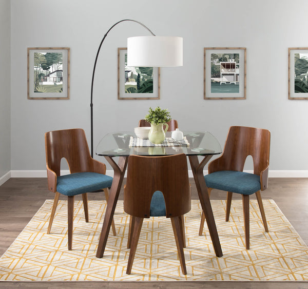 English Elm Folia Mid-Century Dinette Table with Rounded Square Top and Splayed Tapered Legs for Four Clear B202P223344