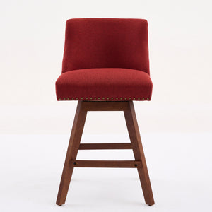 English Elm Counter Curved Back Swivel Barstool with Thick Cushioned Seat, 360° Rotation, Durable Rubberwood Frame, Supports 300 lbs WINE RED W1143P237898