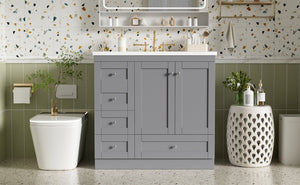 English Elm 36 Inch Shaker Bathroom Vanity with Resin Sink Four Soft Close Drawers Mdf Cabinet Gray N729P000028E