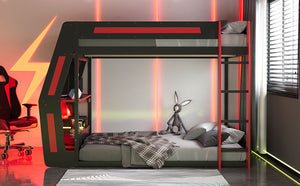 English Elm Full-size Gaming Loft Bed with Integrated Rgb Desk Usb Ports and Esports Frame Red LT000239AAR