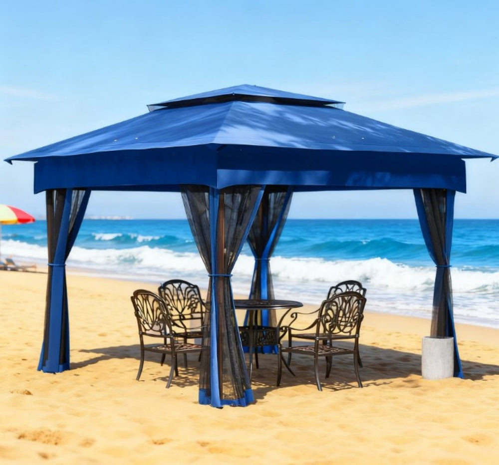 English Elm Sturdy Pop up Canopy Gazebo with Vented Roof Mesh Netting and Steel Frame T3971P426142