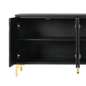 English Elm 60" Modern Handleless Sideboard Buffet Cabinet with Push-to-Open Doors, Carved Black Credenza, Adjustable Shelves, 220lb Top Load, Solid Wood MDF Storage for Living Room Entryway W2696P279985