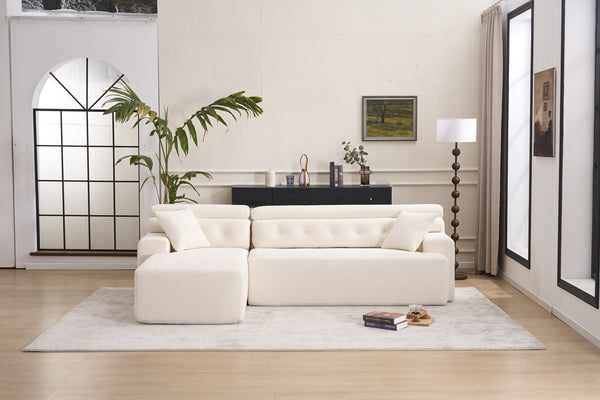 English Elm LY-022 Antique White Convertible Chaise Sectional Sofa — Chesterfield-Inspired L-Shape, No-Assembly, 30D High-Density Comfort W2231S00024