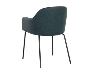 Sunpan Hensley Dining Armchair - Modern Urban Design with Faux Leather and Stylish Matte Black Legs Dark Teal