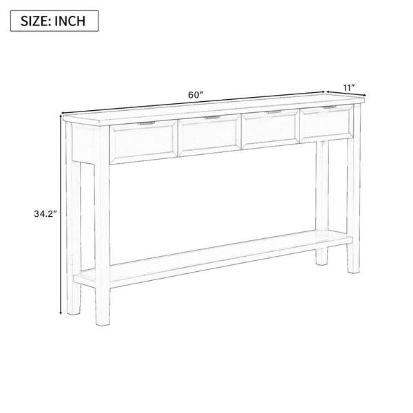 English Elm U_style Contemporary Console Table with 4 Drawers Pine Legs Open Shelf Foyer N711P218638V