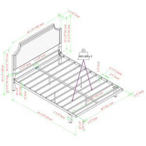 English Elm Walker Edison - Traditional Tan Upholstered Metal Queen Bedframe with Curved Corners, Removable Insert, Fire‑Resistant Fabric, Powder-Coated Steel B185P169172