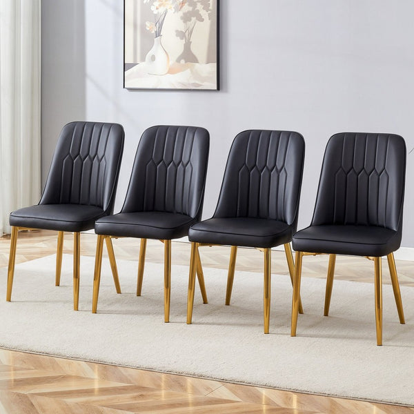 English Elm 4 Pu Leather Dining Chairs with Gold Metal Legs Curved Backrest Modern Set W1151P183315