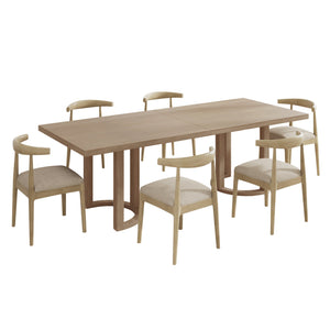 English Elm Christopher Knight Home® - 7PCS Mid-Century Dining Set Linen Upholstered Chairs Rubberwood Table with U-Shaped Trestle Base, Elegant Comfort N771P266173D_N771P195513A