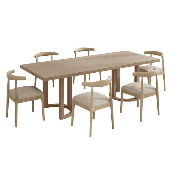 English Elm Christopher Knight Home® - 7PCS Mid-Century Dining Set Linen Upholstered Chairs Rubberwood Table with U-Shaped Trestle Base, Elegant Comfort N771P266173D_N771P195513A