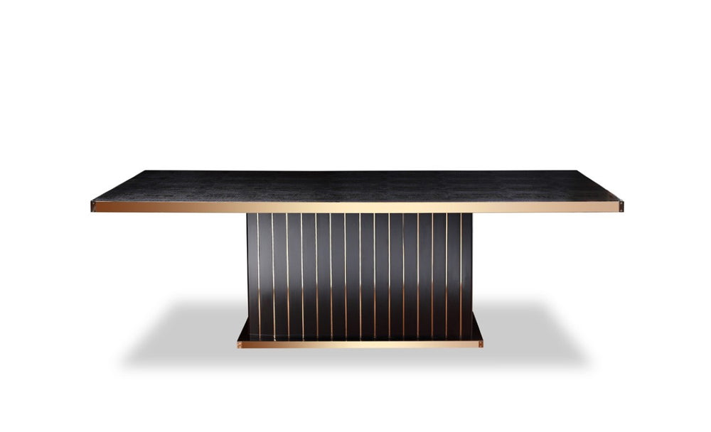 VIG Furniture Talin High-Gloss Black Crocodile Textured Dining Table With Rose Gold Accents Seats 8 Elegantly VGUNCC842-240