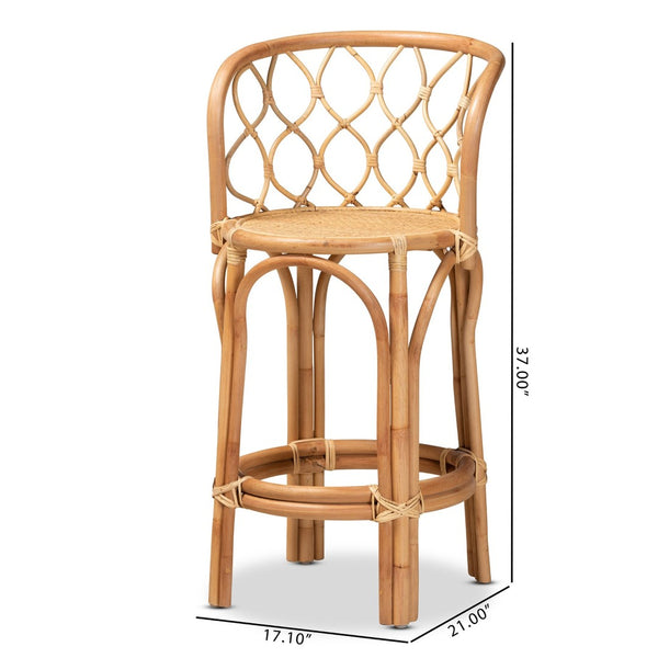 English Elm Modern Handwoven Rattan Counter Stool with Curved Back for Kitchen Island Seating B2750P470026
