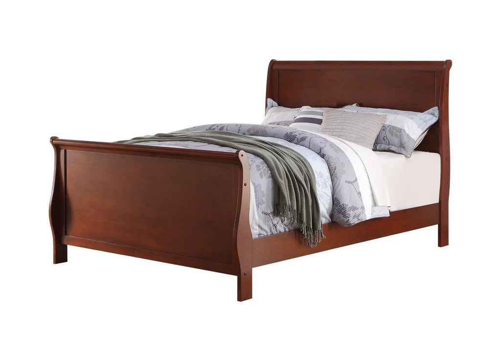 English Elm Modern Sleigh Bedframe Queen Size with Double Paneled Head & Footboards, Sleek Plywood Design, Durable Rubberwood Finish Cherry 78 L x 7 W x 5 H B011S02004