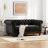 Christopher Knight Home® - Noble House - - Vivalux 59.44" Chesterfield Velvet Loveseat Sofa,2-Person Rolled Arm Dutch Plush Upholstered Sofa Couch With Tufted Button For Living Room, Bedroom, Small Places,Black