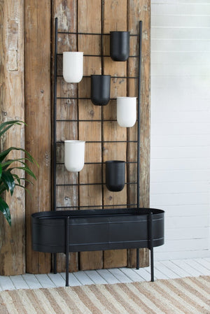 English Elm 32x14x60" Matte Black Iron Ladder Plant Stand with Bucket Planters for Indoor Outdoor W2078P499969