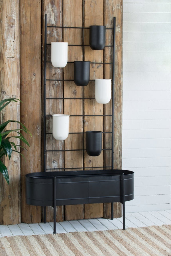 English Elm 32x14x60" Matte Black Iron Ladder Plant Stand with Bucket Planters for Indoor Outdoor W2078P499969