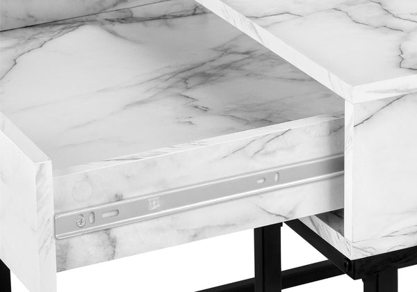 English Elm Computer Desk With Marble-Look Top, Black Metal Base & Storage Drawers – Modern Home Office Solution B2710P219844