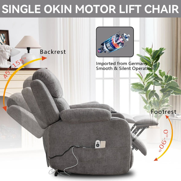 English Elm Infinite Power Lift Recliner with Massage Heat Usb Port and Cup Holders for Seniors W5029P388738