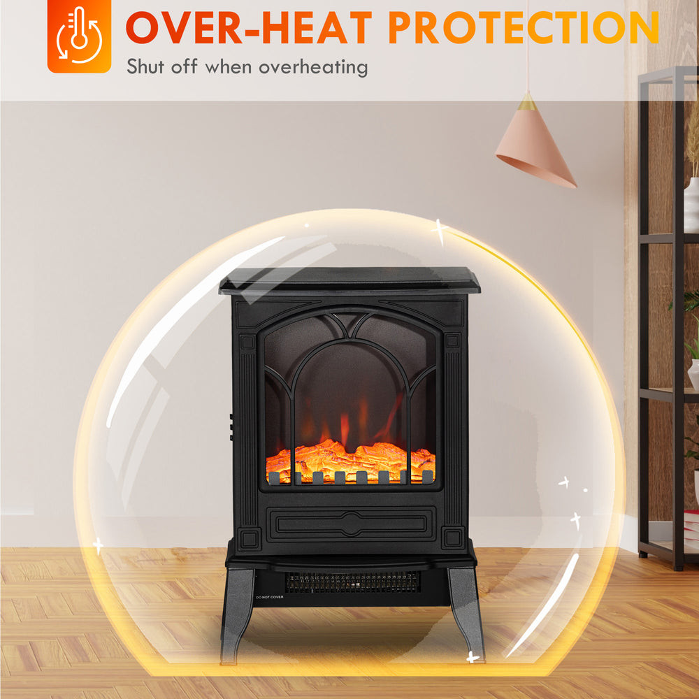 English Elm Homcom 22" Compact Electric Fireplace Stove With Realistic Flame, Safety Features & Dual Heat Settings W2225P249859