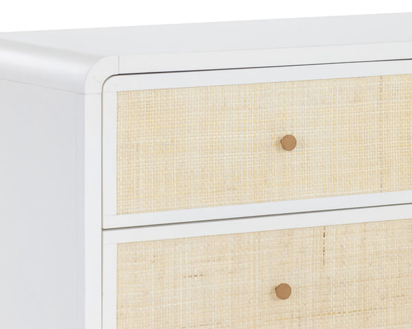 Sunpan TIERRA Dresser - Coastal Charm with Artisan Rattan, Antique White Finish, 9 Spacious Drawers for Storage 109790