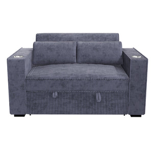 English Elm Dark Gray Corduroy Convertible 2-Seat Sleeper Sofa with Cup Holders, USB Ports, Pillows, Tufted Comfort B011S01584
