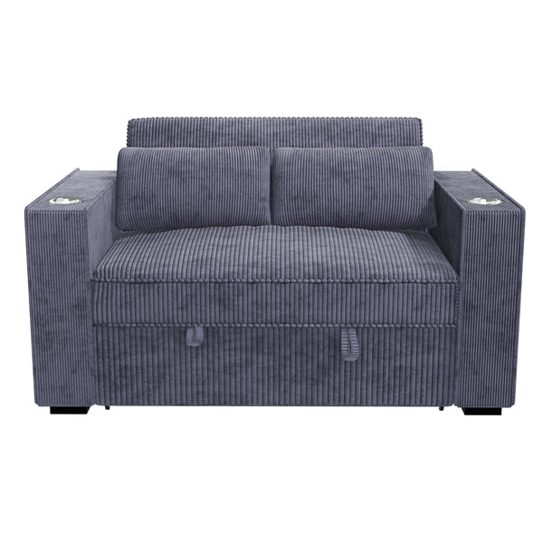 English Elm Dark Gray Corduroy Convertible 2-Seat Sleeper Sofa with Cup Holders, USB Ports, Pillows, Tufted Comfort B011S01584