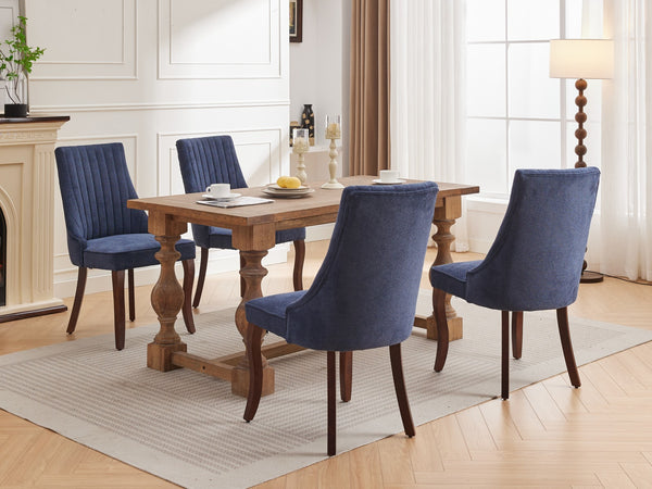 English Elm Rayon Elegant High Back Dining Chair Set with Plush Flocking Upholstery, Rebound Sponge Comfort Blue W1143P190235