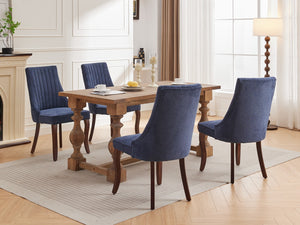 English Elm Rayon Plush High-Back Dining Chair Set with Rebound Sponge, Steel Springs & Curved Solid Wood Legs Blue W1143P190235