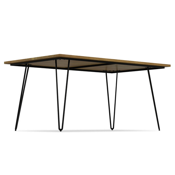 English Elm Hunter Modern Industrial Dining Table 66x40 in Solid Mango Wood Top with Black Hairpin Legs, Durable Finish Light Brown B136P203505