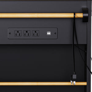 English Elm K&K 48 Inch Kitchen Island Cart with Drop Leaf, Built-In Power Station, Adjustable Shelves & Wheels Black N707P257057B