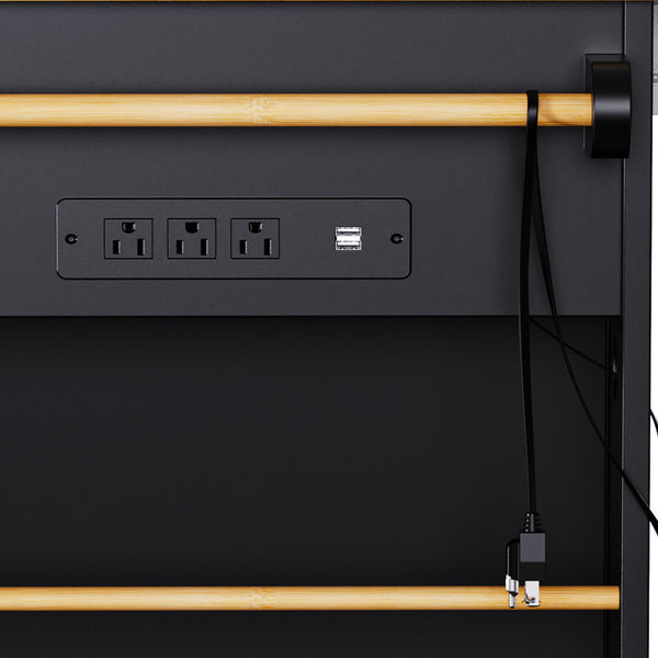 English Elm K&K 48 Inch Kitchen Island Cart with Drop Leaf, Built-In Power Station, Adjustable Shelves & Wheels Black N707P257057B