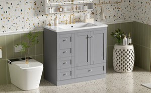 English Elm 36 Inch Shaker Bathroom Vanity with Resin Sink Four Soft Close Drawers Mdf Cabinet Gray N729P000028E