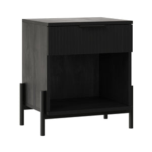 English Elm Walker Edison - Modern Fluted-Drawer Nightstand Black — Boho Minimalist MDF Nightstand with Open Cubby & Metal Legs B185P168922