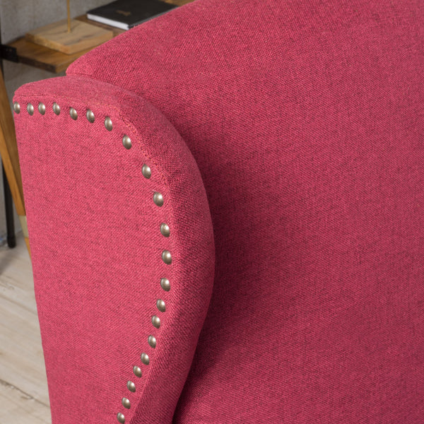 English Elm Christopher Knight Home® - Pushback Recliner Chair with Nailhead Trim and Wingback Design, Plush Fabric Comfort for Living Rooms Red 60760.00DRED