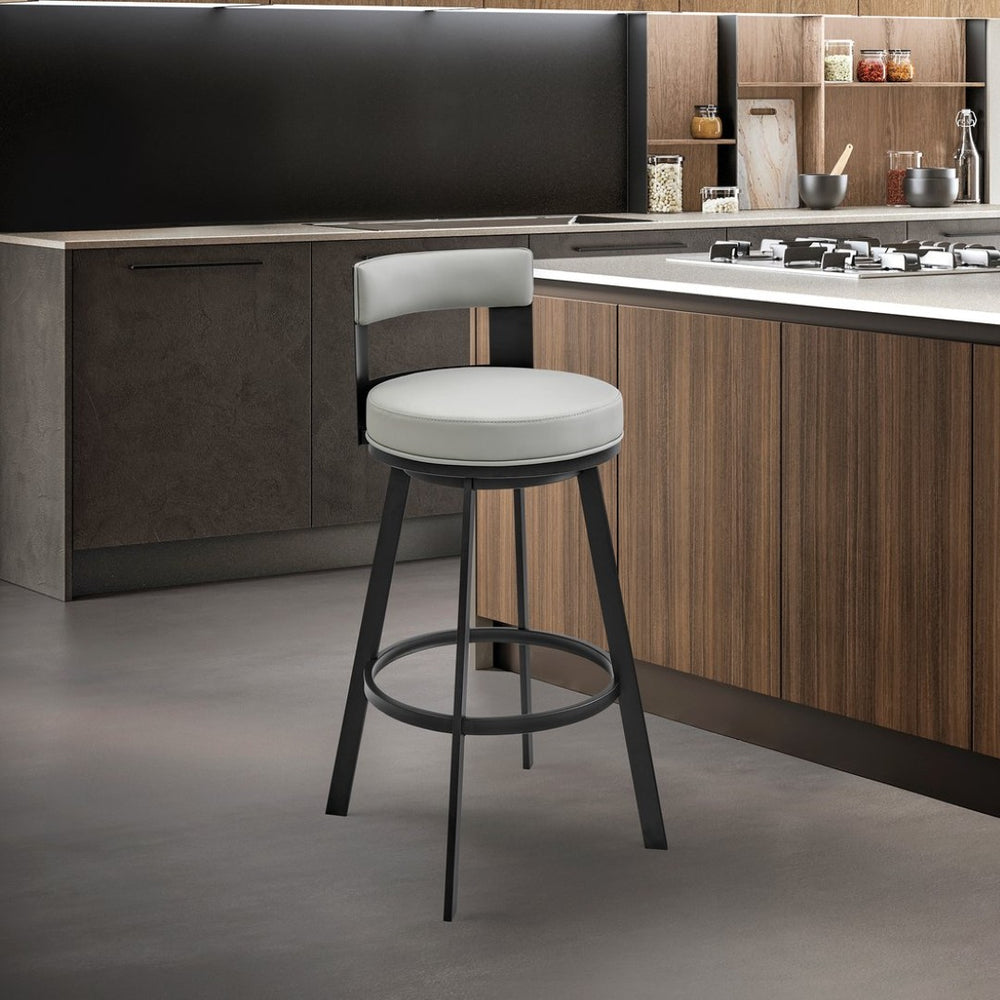 English Elm Flynn Swivel Barstool Faux Leather Cushion Matte Black Frame for Kitchen Island B2736P464829