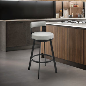 English Elm Flynn Swivel Barstool Faux Leather Cushion Matte Black Frame for Kitchen Island B2736P464829