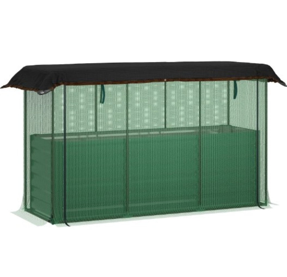 English Elm Galvanized Steel Raised Garden Bed with Hdpe Crop Cage and Shade Cloth Kit T3971P422575
