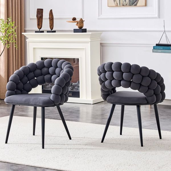 English Elm Set of 2 Velvet Bubble Back Dining Chairs with Sculptural Chain Backrest Glam Legs Black,Gray W1512P491847