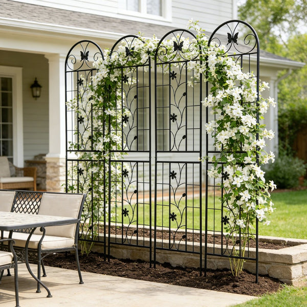English Elm 4 Pack Powder-coated Metal Garden Trellis Panels Rustproof Climbing Plant Support Outdoor W1586P268028