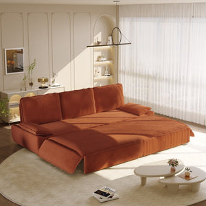English Elm 94.5" King Convertible Sleeper Sofa Corduroy Upholstered Chaise Lounge Guest Room Bed Orange W1885S00307