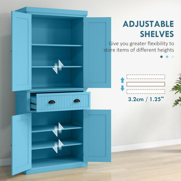 English Elm Homcom 72" Light Blue Kitchen Pantry Cabinet With 4 Doors, Drawer & Adjustable Shelves For Storage W2225P249921