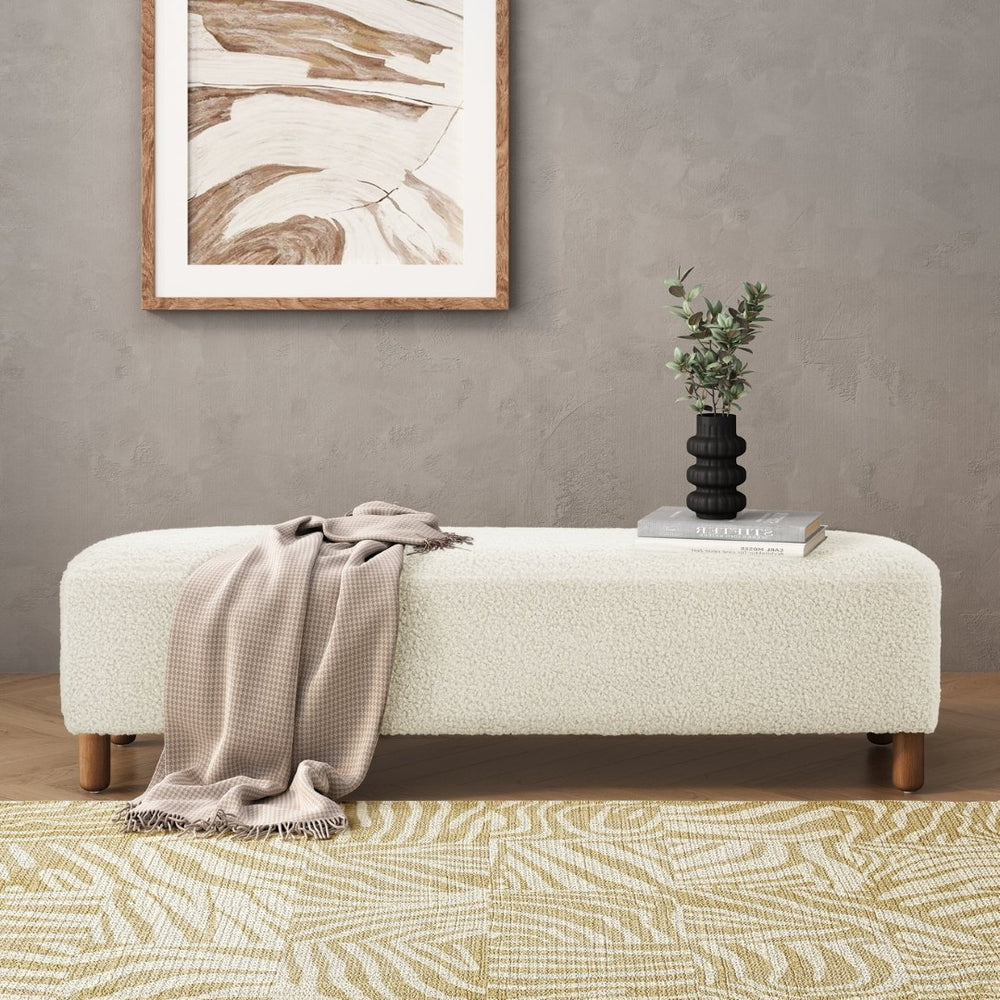 English Elm Comfortable Rectangular Bench Ottoman Foam Cushioned Pine Frame for Living Room Use N769P419107W