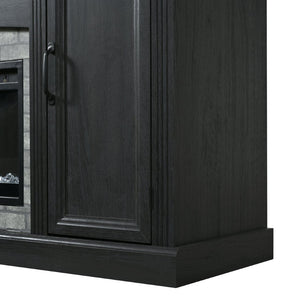 English Elm On-trend Farmhouse Electric Fireplace Console Walnut Veneer Media Cabinet for Living Room Black N721S000069B