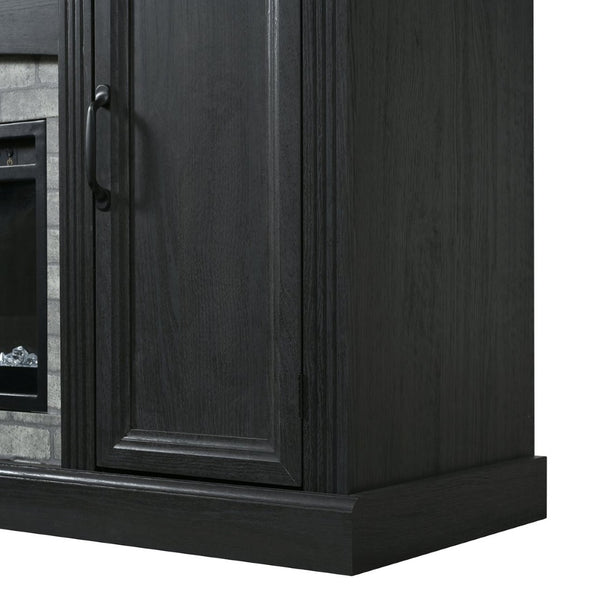 English Elm On-trend Farmhouse Electric Fireplace Console Walnut Veneer Media Cabinet for Living Room Black N721S000069B